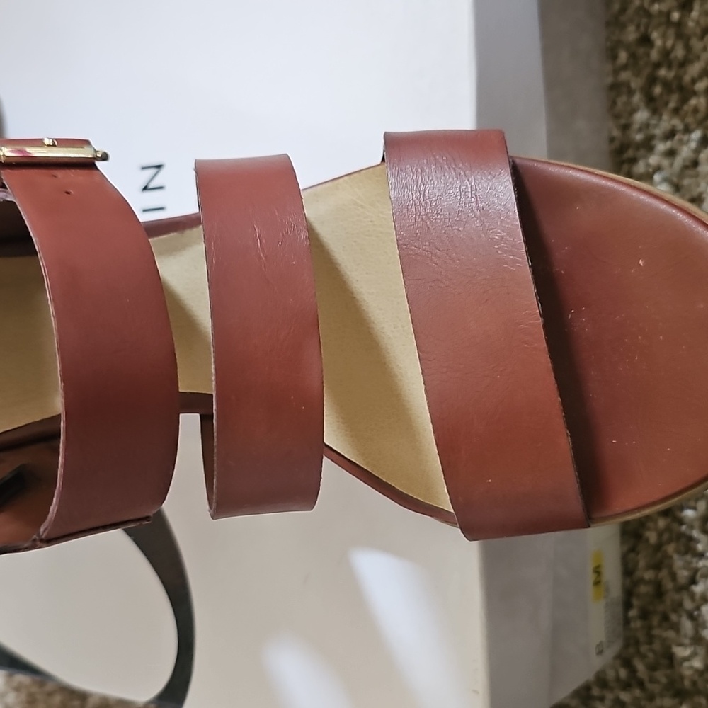 Nine West Brown StrappyLeather  Wedge Sandals - Picture 3 of 8